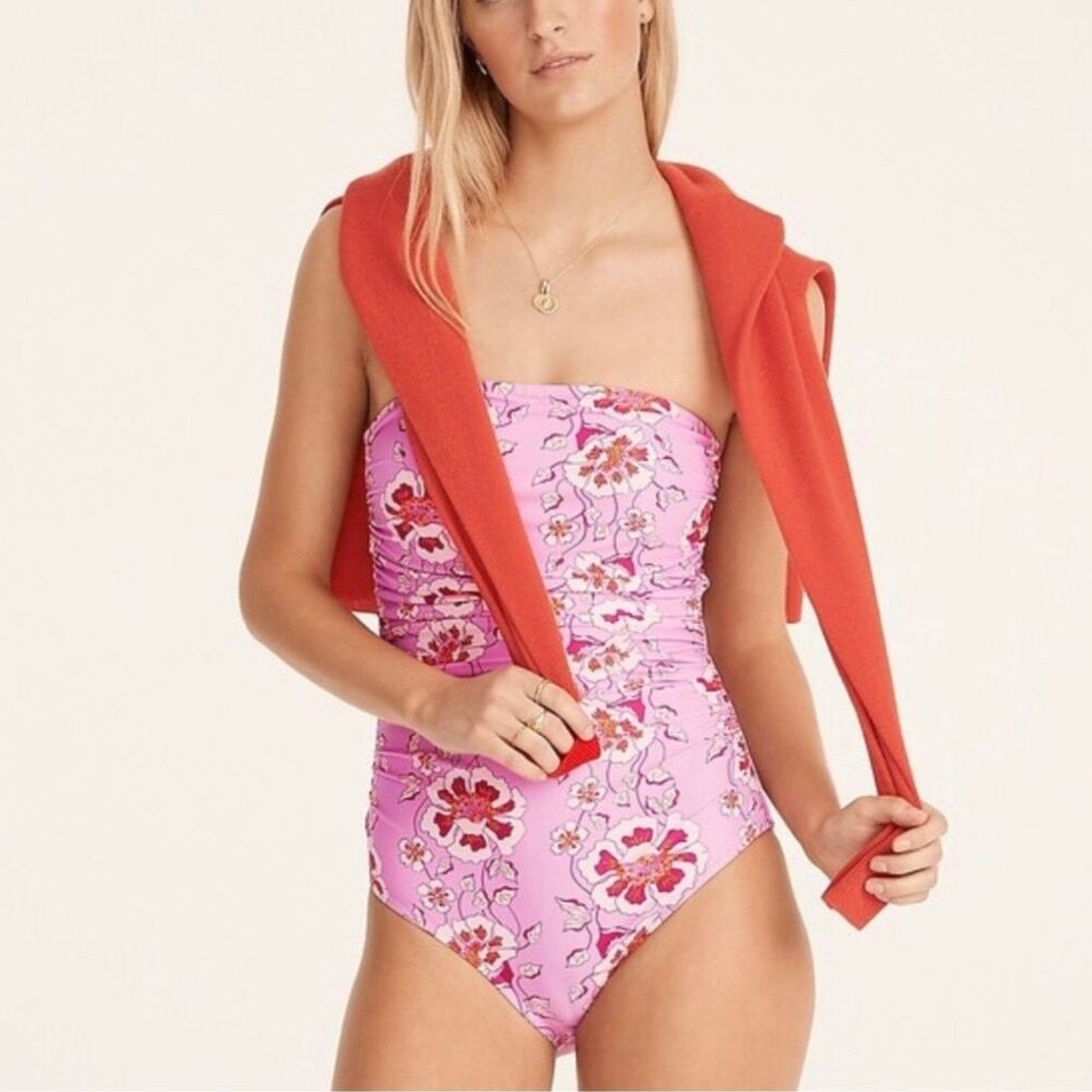 J.Crew Climbing Floral Print Ruched Bandeau One-Piece Swimsuit Size 12 Orig $118